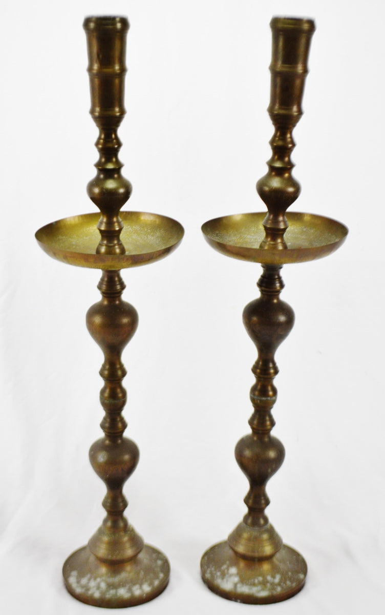 Solid Brass Vintage Moroccan Candle Holder a Pair 1950's - E-mosaik