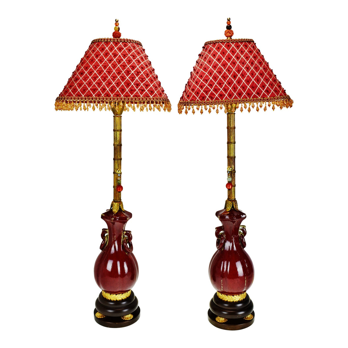 Vintage gold brass table lamp with shade printed with flemish painted  flowers cream, beige, brown, red For Sale on Ruby Lane