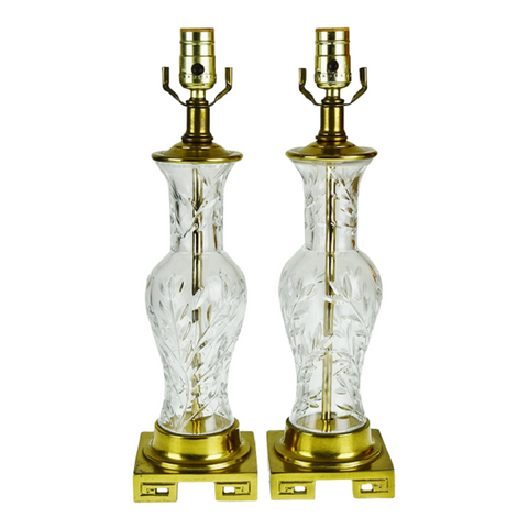 Vintage Asian Style Crystal and Brass Table Lamps - A Pair