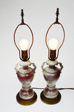 Pair of Antique Ceramic Lamps w/ Brass Base