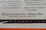 1917 Willys Overland Cars Print Ad From The Ladies Home Journal w/ Certificate