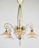 Authentic French Art Deco Chandelier Pink Glass Globes