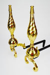 Pair of Brass Federal Style Andirons with Beautiful Turned Accent