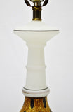 Mid Century Modern Hand Painted Glass and Brass Base Table Lamp