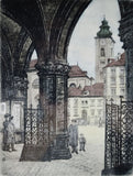 Pair of Early Hans Leisch Prints on Silk Bach's House & Freyung, Vienna Square