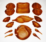 Vintage Assorted Monkey Pod Wood Trays and Spoons - 13 Piece Set