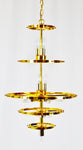 Mid Century 5 Tier Brass and Etched Glass Prism Chandelier
