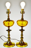 Mid Century Amber Bubble Glass Table Lamps - A Pair