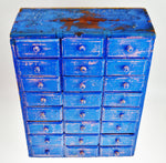 Antique Distressed Cobalt Blue 24 Drawer Cigar Box Apothecary Cabinet