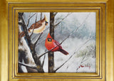 Vintage Framed Oil on Canvas Painting of Cardinals - Artist Signed
