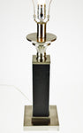 Modern Geometric Shaped Brushed Stainless and Faux Leather Wrapped Table Lamp