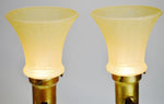 Vintage Uplight Table Lamps with Onyx Base and Frosted Glass Shades - A Pair