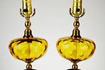 Mid Century Amber Bubble Glass Table Lamps - A Pair