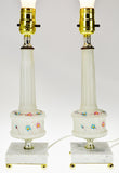 Vintage Hand Painted Satin Glass w/ Marble Base Boudoir Lamps - A Pair