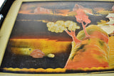Vintage Hand Painted Asian Wood Serving Tray