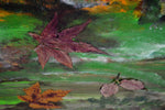Vintage Large Oil on Canvas Landscape Painting w/ Natural Leaf Applique - Artist Signed