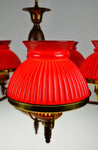 Vintage 5 Light Ribbed Cranberry Glass Student Shade Chandelier