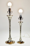 Vintage Silver Colored Hammered Metal Candlestick Style Table Lamps - Set of 2