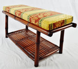Vintage Bamboo and Rattan Hall Bench with Cushion