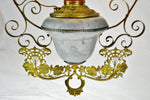 Antique Victorian Hanging Electrified Oil Lamp with Frosted Glass Smoke Bell