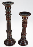Vintage Carved Wood Pillar Candle Holders - A Pair