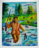 Oil on Canvas Signed Painting of Native American Fishing