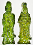 Art Deco Green Ceramic Glazed Asian Figural Wall Art - Set of 2