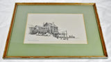 Vintage Framed Fishing Wharf Pencil Drawing - Artist Signed