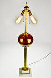 Vintage Dual Socket Iridescent Ruby Red Glass Globe Table Lamp