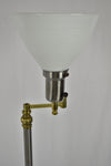 Vintage Silver & Gold Toned Swing Arm Floor Lamp w/ Milk Glass Diffuser