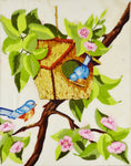 Vintage Handmade Birdhouse and Bluebirds Embroidery