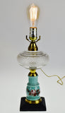 Vintage Electrified Oil Lamp Blue Porcelain Column Base