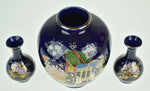 Vintage Asian Kutani Cobalt Blue Vases - 3 Piece Set