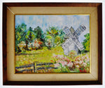 Vintage Framed Oil on Canvas Board Windmill Landscape Scene - Artist Signed