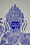 Vintage Framed Blue & White Thai Block Print on Textured Paper