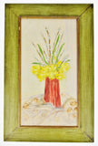 Vintage Rustic Framed Floral Still Life Oil on Board Painting - Artist Signed