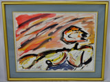 Vintage 1983 Framed Abstract Watercolor- Artist Signed