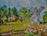 Vintage Framed Oil on Canvas Board Windmill Landscape Scene - Artist Signed