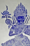 Vintage Framed Blue & White Thai Block Print on Textured Paper