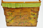 Vintage Woven Wood Decoupage Lidded Basket with Kitten Design