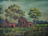 Vintage Framed Limited Edition Red Barn Landscape Lithograph - Artist Signed