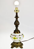 Vintage Hand Painted Glass Table Lamp w/ Nightlight in Base