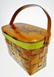 Vintage Woven Wood Decoupage Lidded Basket with Kitten Design