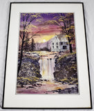 Vintage Framed Mixed Media Landscape Waterfall Scene - Artist Signed