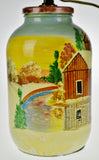 Vintage Folk Art Hand Painted Glass Jar Lamp - Artist Signed