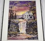 Vintage Framed Mixed Media Landscape Waterfall Scene - Artist Signed