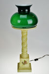 Vintage Painted Metal Table Lamp w/ Cased Green Glass Shade