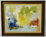 Vintage Framed Nautical Seascape Ships in Marina Oil on Canvas - Artist Signed