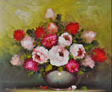 Vintage Framed Floral Still Life Oil on Canvas Painting - Artist Signed