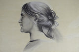 Vintage Framed Female Portrait Charcoal Drawing - Artist Signed